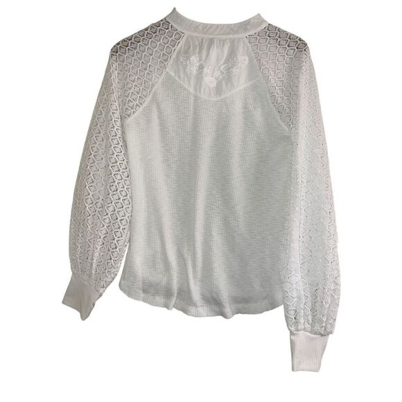 ✨Free People Sweetest Thing Thermal/Lace White Long Sleeve Sz Small Top✨ - Picture 7 of 9